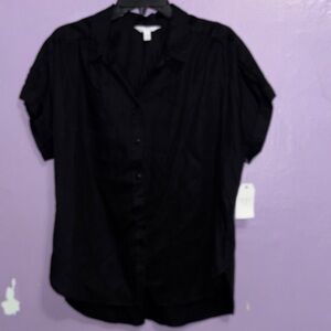 Time and Tru Black Short Sleeve Blouse